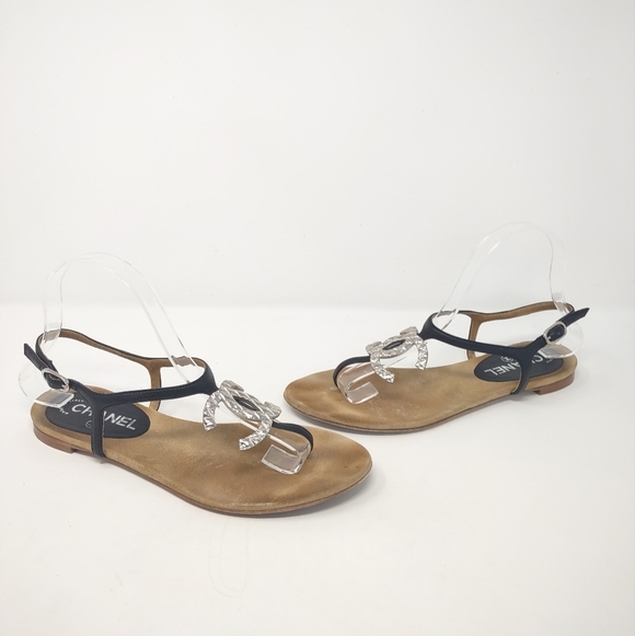 Chanel Size 39 thong sandals CC logo black leather flat Monogram - Picture 3 of 13